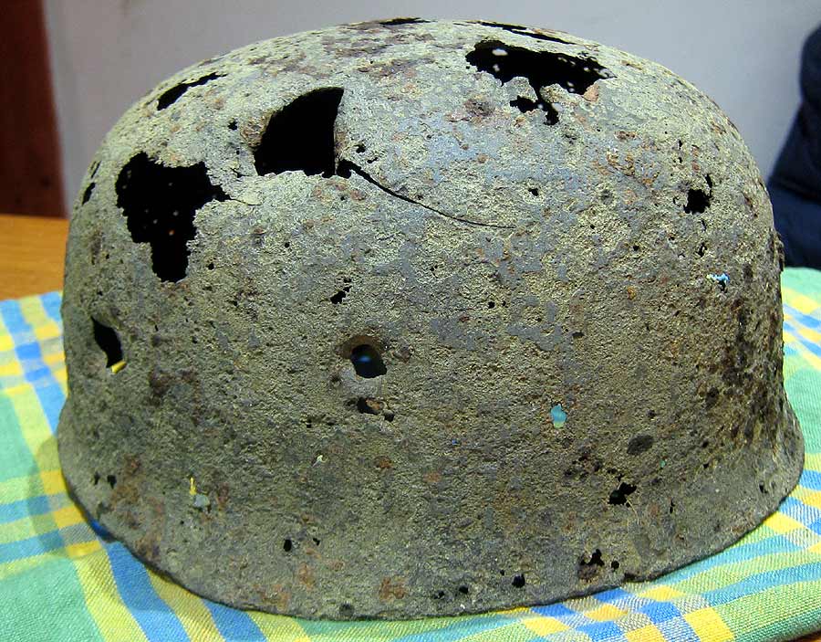 M38 mPara Helmet after Oxalic Acid Treatment battle damage dry