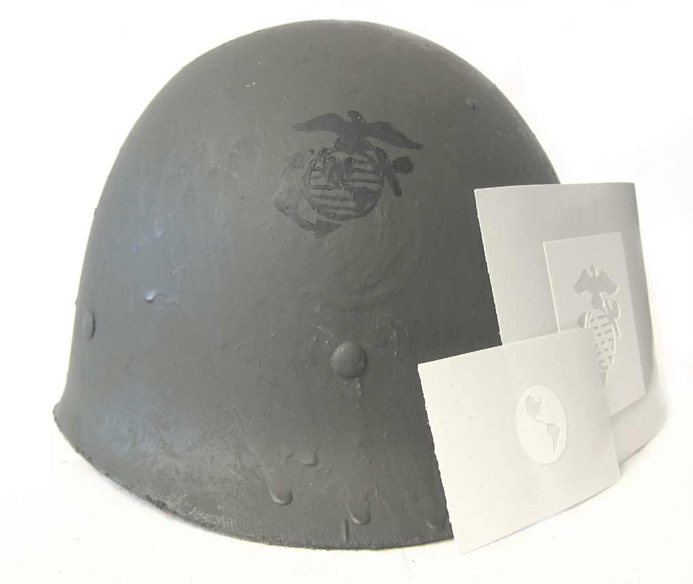 Vietnam Period U.S.M.C. EGA Helmet & Cover Stencil 