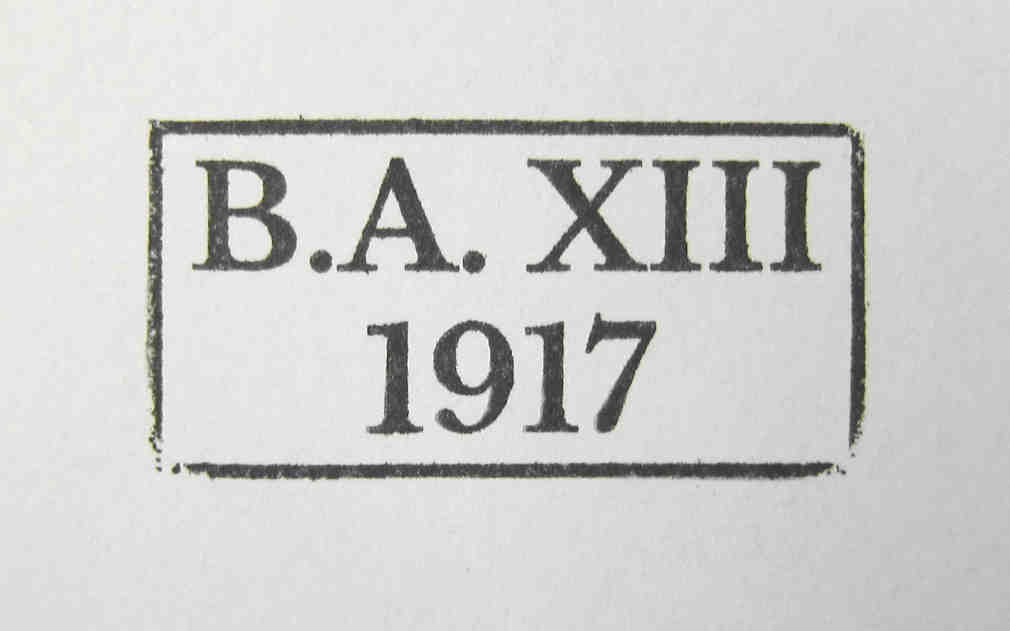 XIII (Royal Württemberg) Corps Marking Stamp - B.A. XIII 1917
