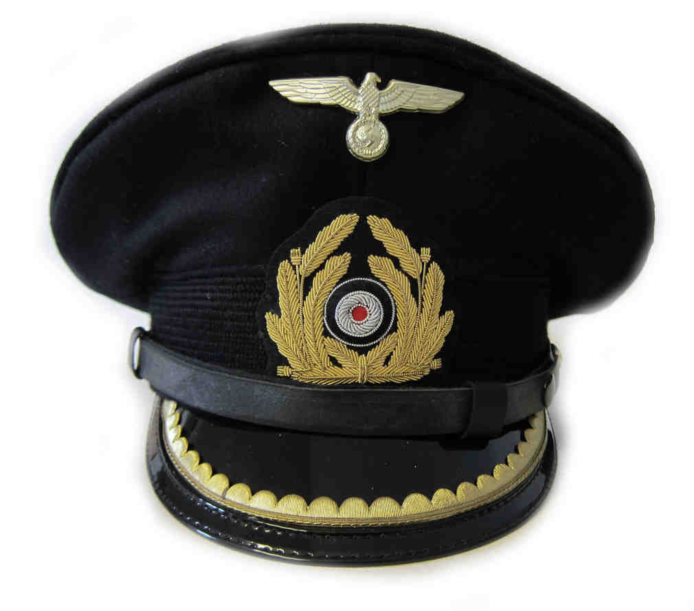 WW2 Kriegsmarine NCO Cap - Upgraded to Officer rank with genuine WW2 Metal Peak Rank Insignia - Schirmauflage.