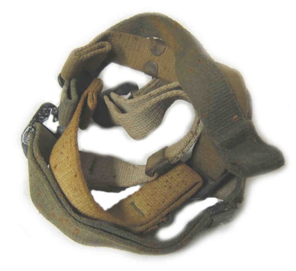M1 US Helmet Chinstrap OD#3 Black Brass Fittings Pre-Sewn - Aged