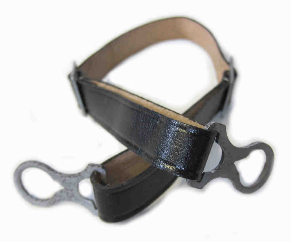 WW1 German Helmet Chinstrap - Steel Fittings Black Leather - New Condition