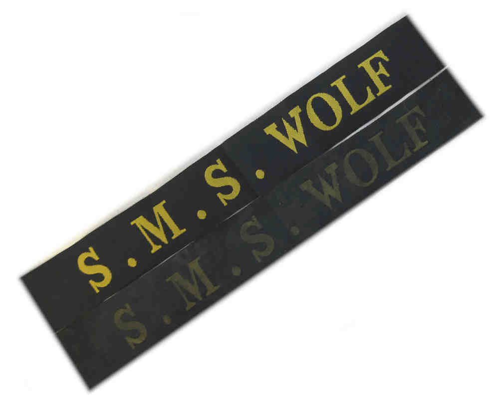 WW1 German Imperial Navy Cap Tallies S. M. S. Wolf - New & Aged