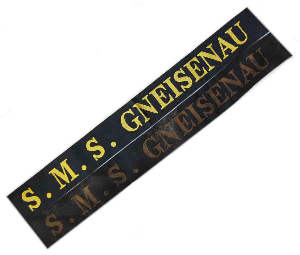 WW1 German Imperial Navy Cap Tallies - New & Aged S.M.S. Gneisenau
