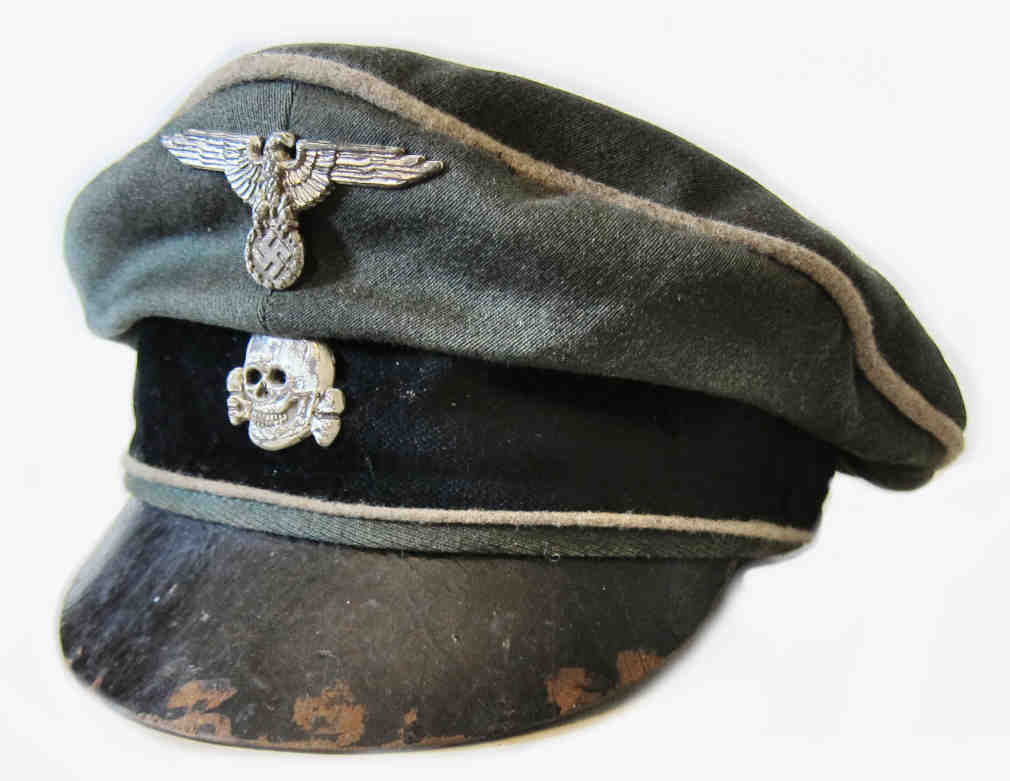 Waffen SS Crusher Cap White Piping Gaberdine Leather Peak