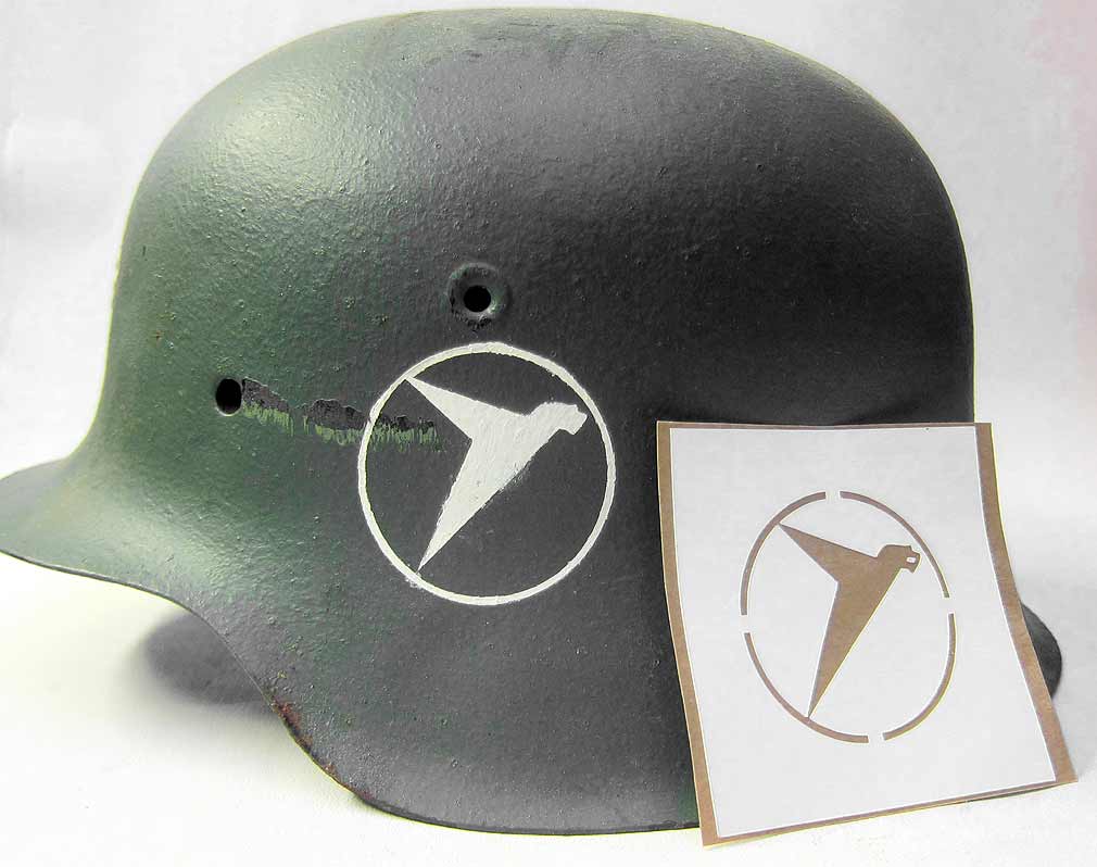 WW2 Messerschmitt Factory Guard, Air Defence & Fireman's Helmet Stencil Eagle