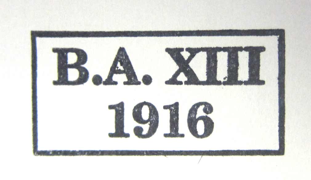 XIII (Royal Württemberg) Corps Equipment Acceptance Stamp - B.A. XIII 