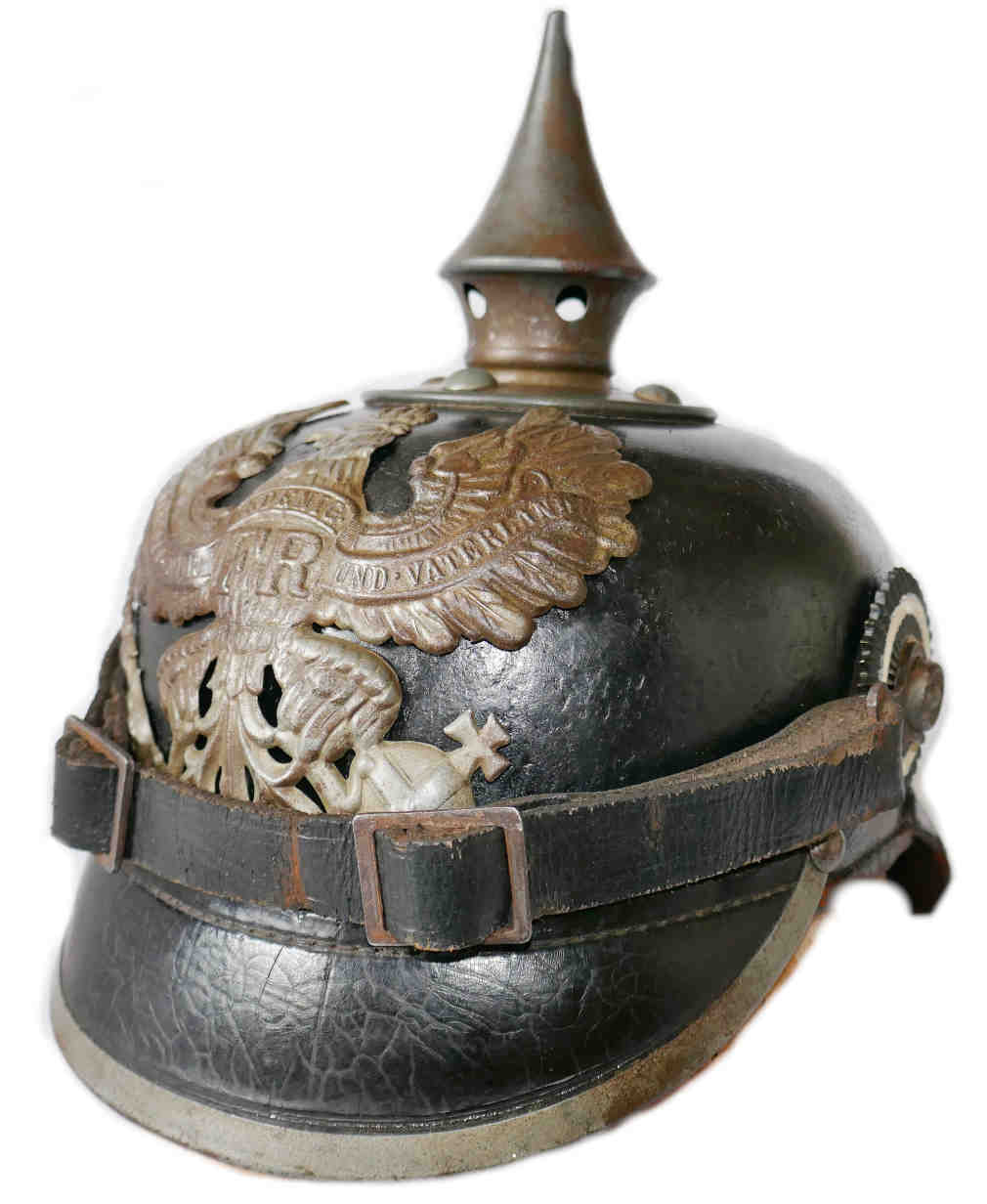 Pickelhaube with aged reproduction chin strap