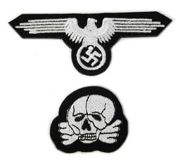 Waffen SS Panzer Beret Eagle & Skull Woven Badges - New 